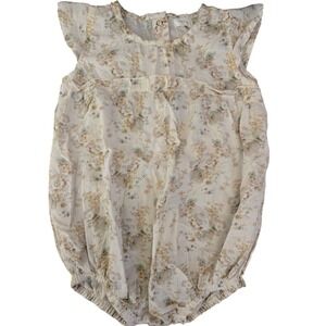 Jamie Kay Floral Linen Blend Romper Girls Size‎ 3 YRS Neutral Flowers